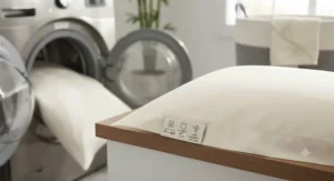 Machine-washable bamboo pillowcase showing durable stitching for easy home care.