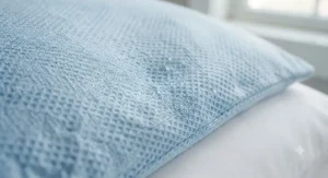 Close-up of moisture-wicking fabric on a cooling pillowcase for night sweats, ensuring dry and cool sleep.