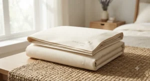 Breathable organic cotton king size pillowcase set folded neatly to show soft texture.