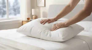Illustration demonstrating gentle compression and bounce recovery of an extra soft down pillow