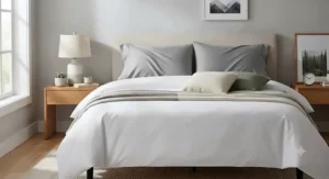 Soft grey queen size pillowcase set crafted from organic bamboo viscose showing textured fabric detail.
