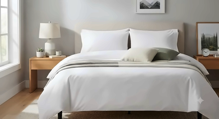 Crisp white queen size pillowcase set made from breathable percale cotton on a modern Canadian bed.