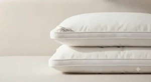 Side profile of a soft pillow set queen size showing plush fiber fill and breathable cotton gusset.