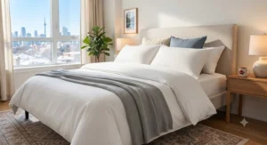 Soft pillow set queen size styled neatly with a Canadian goose-down alternative duvet.