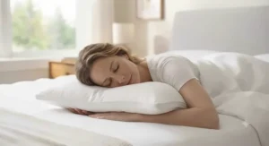 Illustration of an ultra-compressible extra soft down pillow for stomach sleepers