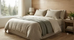 Relaxed washed linen king size pillowcase set in a neutral earthy tone.