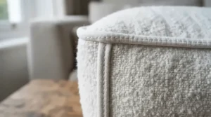 Close-up of plush hotel-style pillows showing supportive side gusset construction for elevated loft.